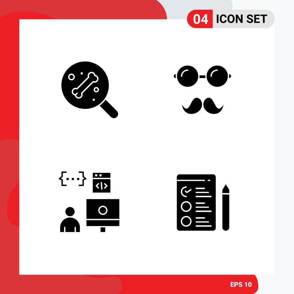 Pictogram Set of 4 Simple Solid Glyphs of search develop avatar specs programmer Editable Vector Design Elements