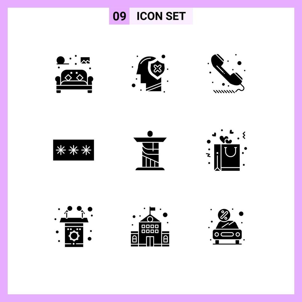 Set of 9 Modern UI Icons Symbols Signs for passkey code protect telephone public Editable Vector Design Elements