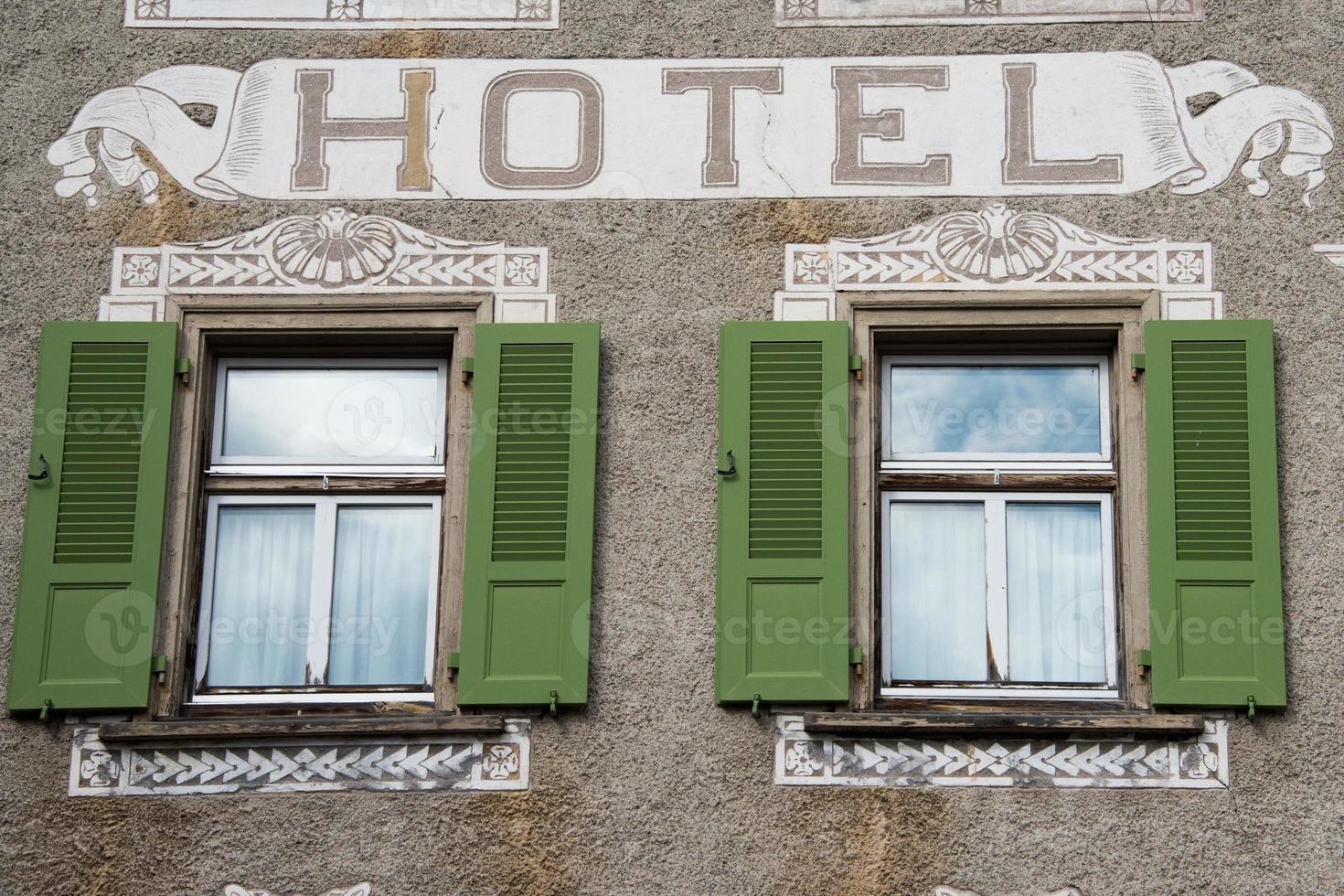 old wooden window mountain hotel exterior view photo