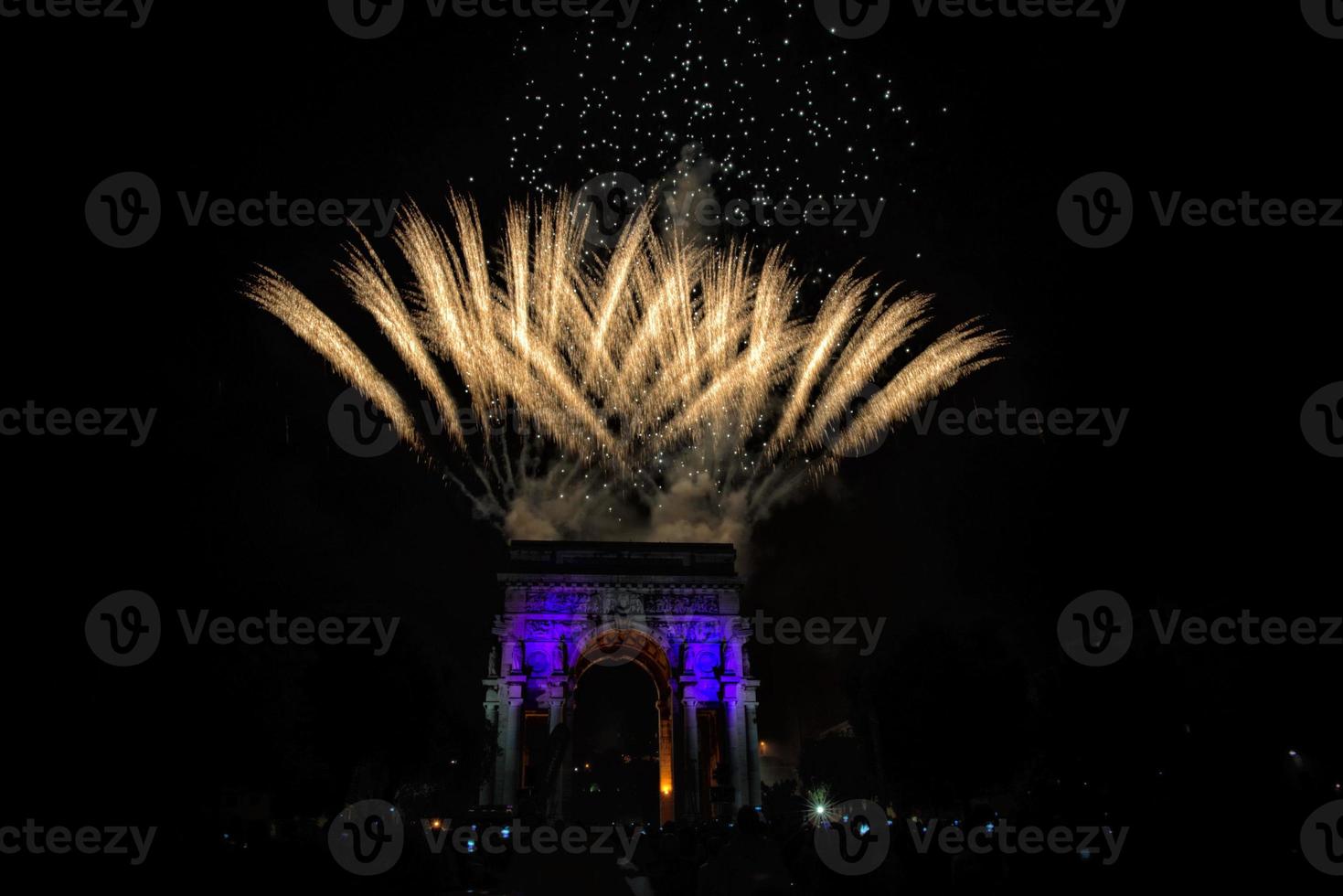 Happy new year and merry xmas fireworks on black background photo