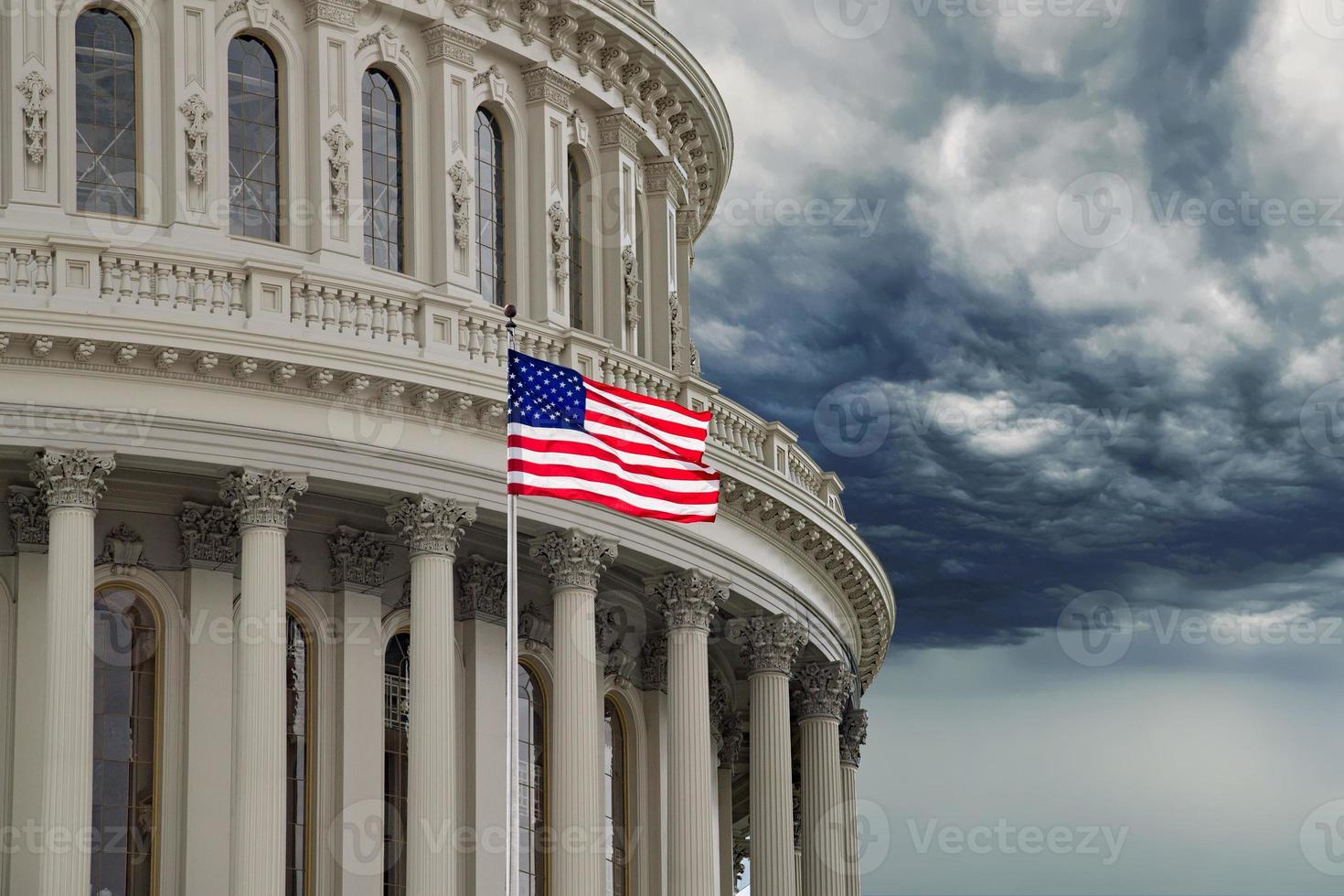 Washington DC Capitol view on cloudy sky background photo