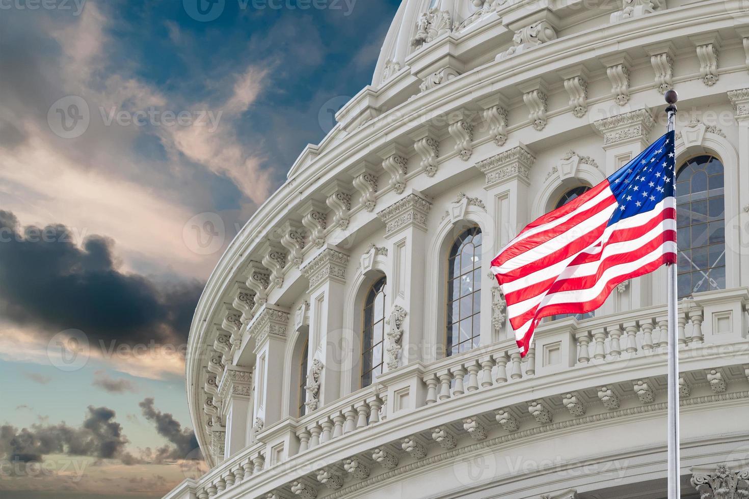 Washington DC Capitol view on cloudy sky background photo