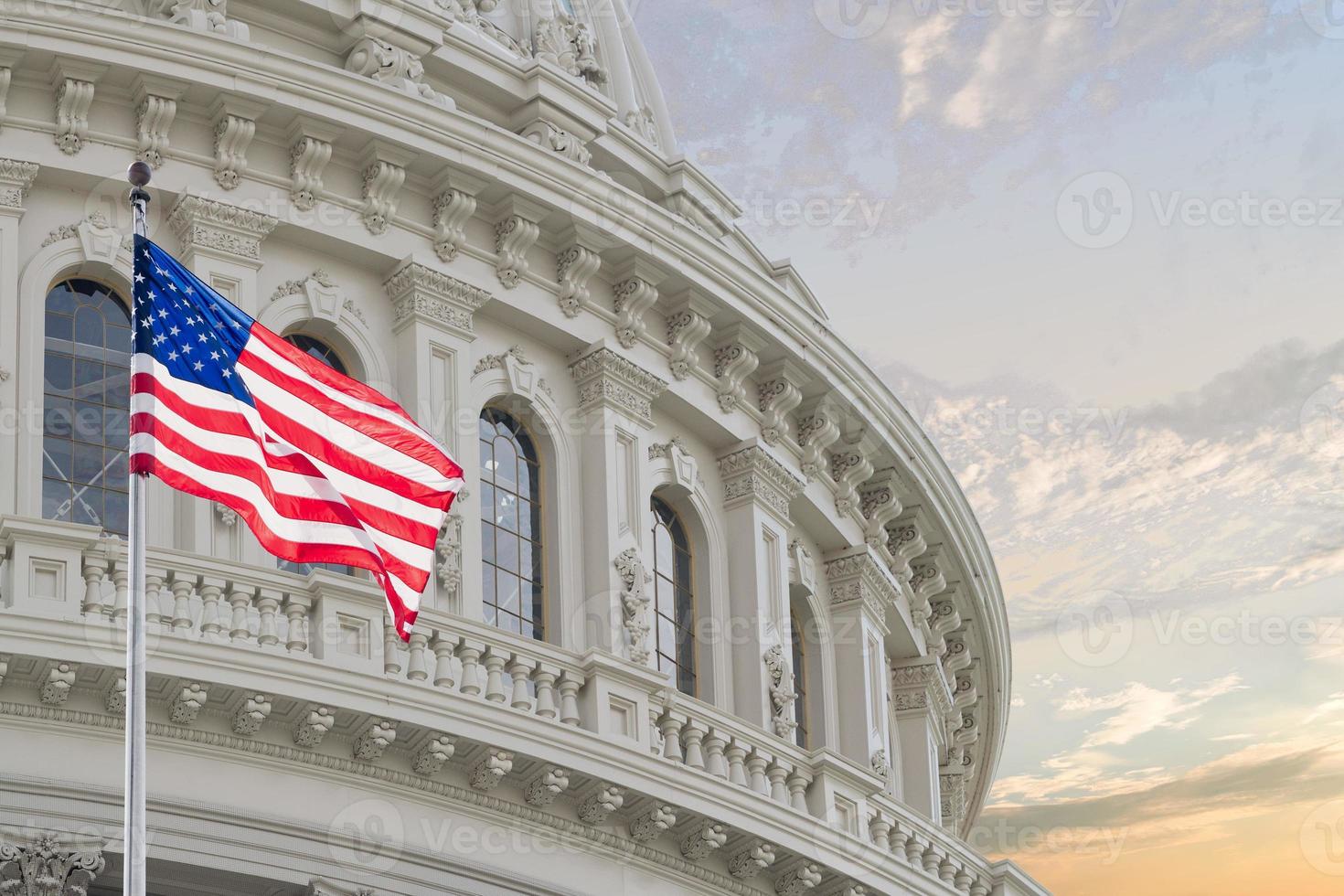 Washington DC Capitol view on cloudy sky background photo