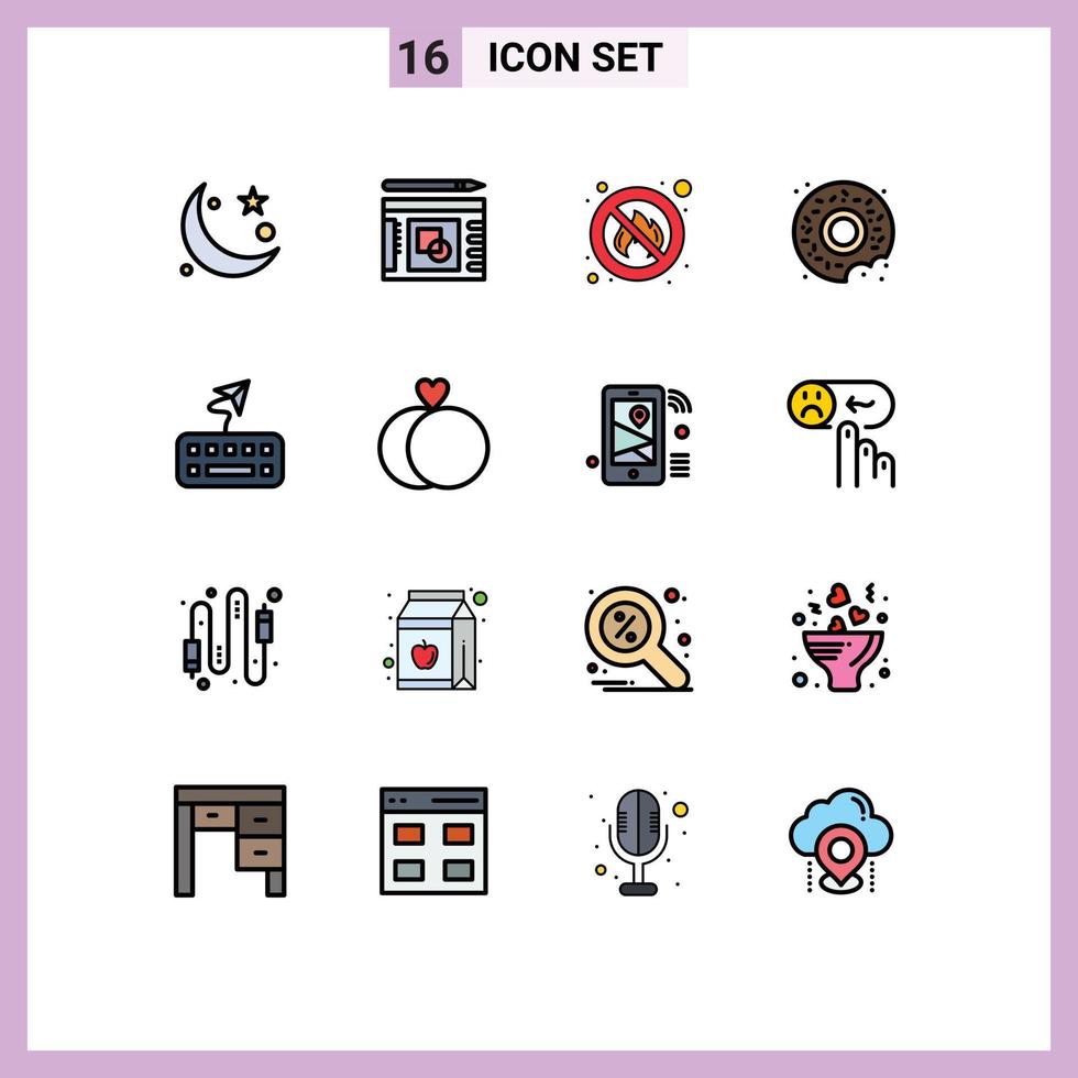 Flat Color Filled Line Pack of 16 Universal Symbols of keyboard sweets success food place Editable Creative Vector Design Elements