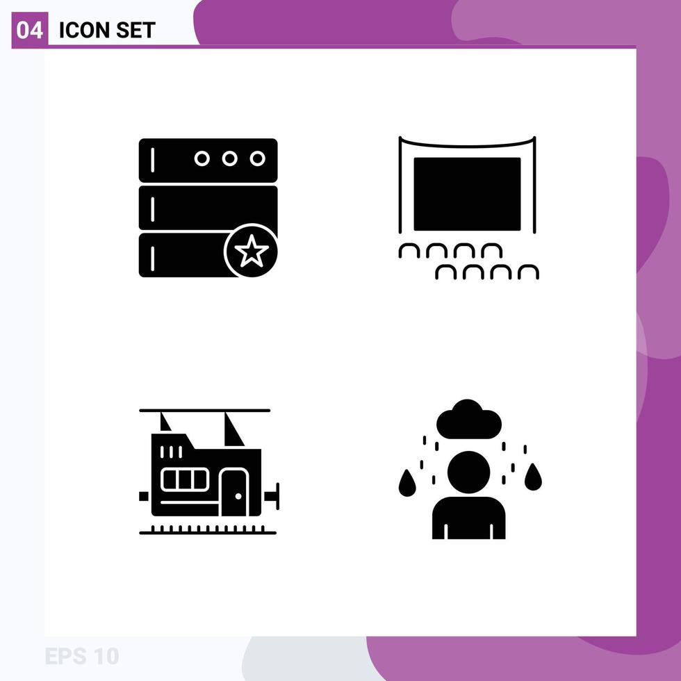 Editable Vector Line Pack of 4 Simple Solid Glyphs of database transport audience film cloud Editable Vector Design Elements