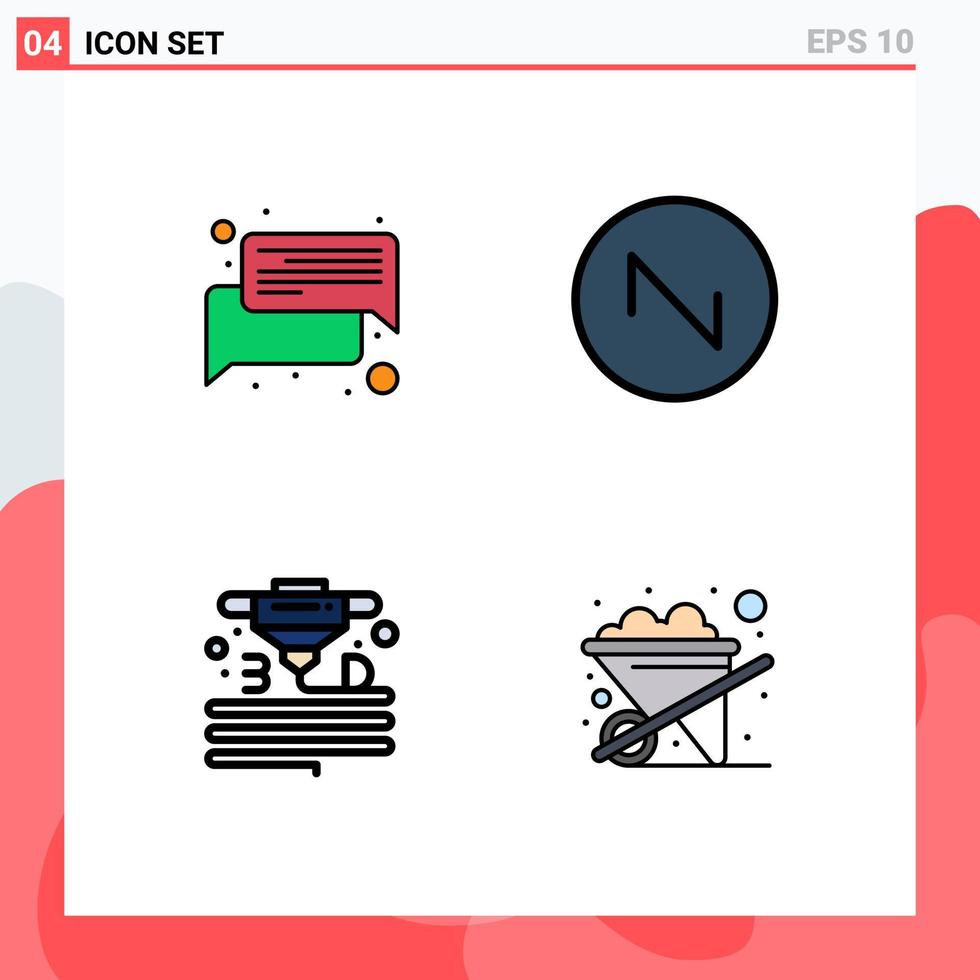 Modern Set of 4 Filledline Flat Colors and symbols such as chat plastic message wave construction Editable Vector Design Elements