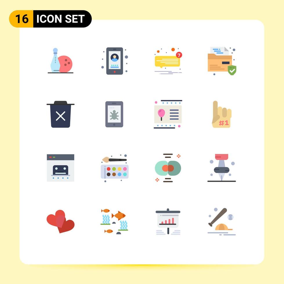 Universal Icon Symbols Group of 16 Modern Flat Colors of bin security chat protection unread Editable Pack of Creative Vector Design Elements