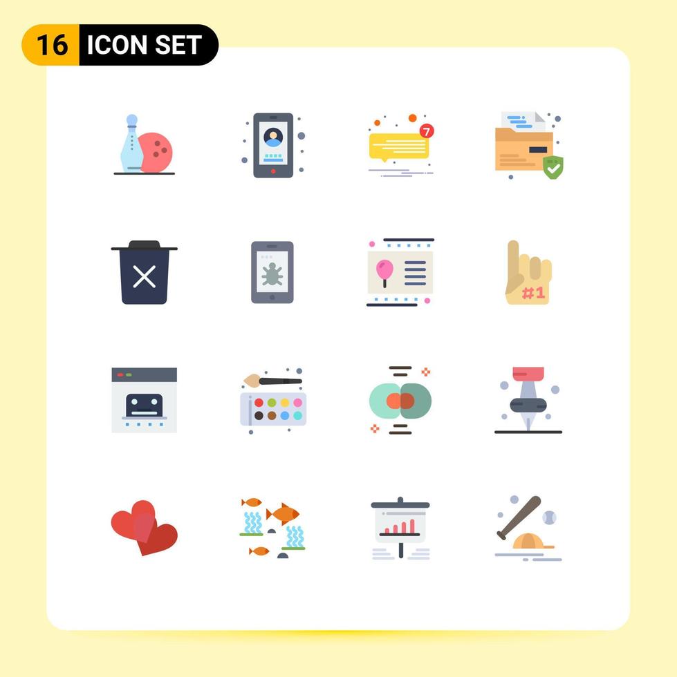 grupo universal de símbolos de iconos de 16 colores planos modernos de protección de chat de seguridad bin paquete editable no leído de elementos de diseño de vectores creativos