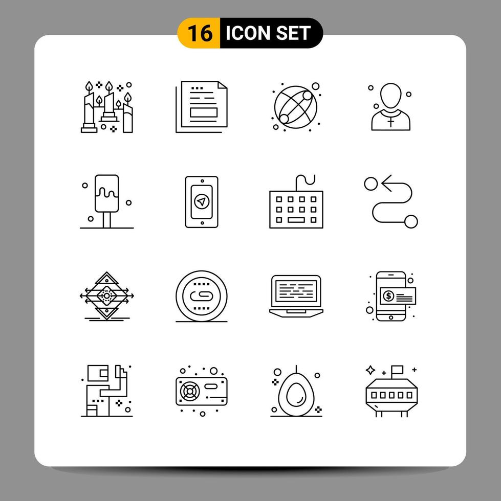 Pack of 16 Modern Outlines Signs and Symbols for Web Print Media such as cream man office male christian Editable Vector Design Elements