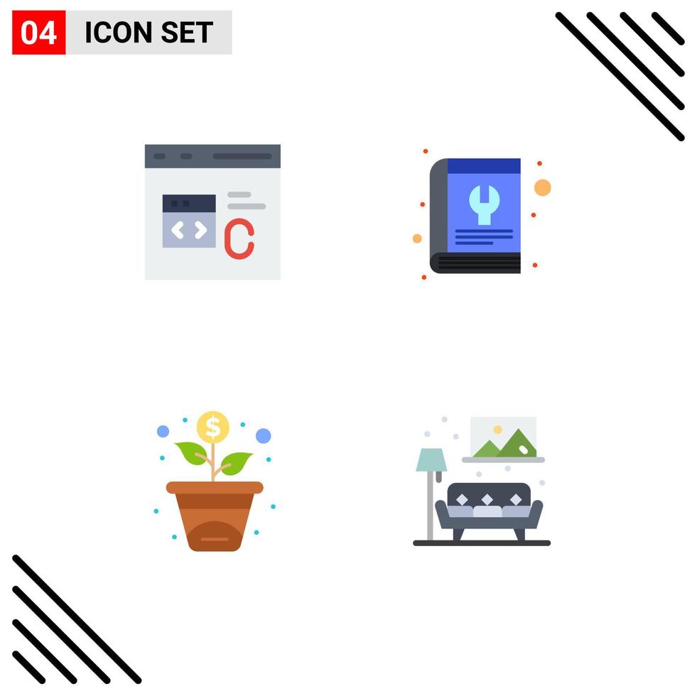 Modern Set of 4 Flat Icons Pictograph of c tool develop manual growth Editable Vector Design Elements