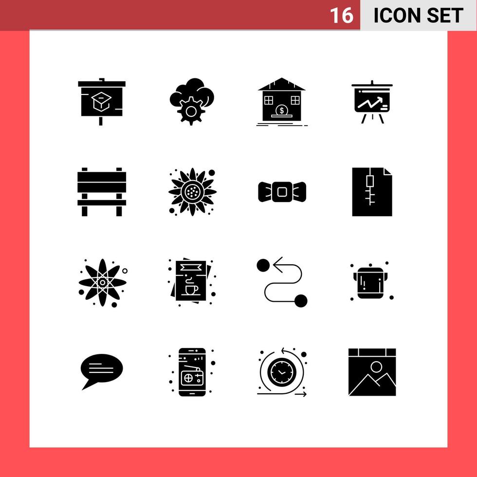 Editable Vector Line Pack of 16 Simple Solid Glyphs of chair board safe graph analytics Editable Vector Design Elements