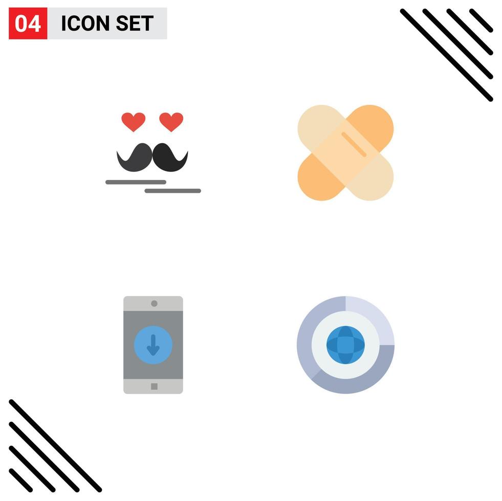 4 Thematic Vector Flat Icons and Editable Symbols of celebrate down moustache application business Editable Vector Design Elements
