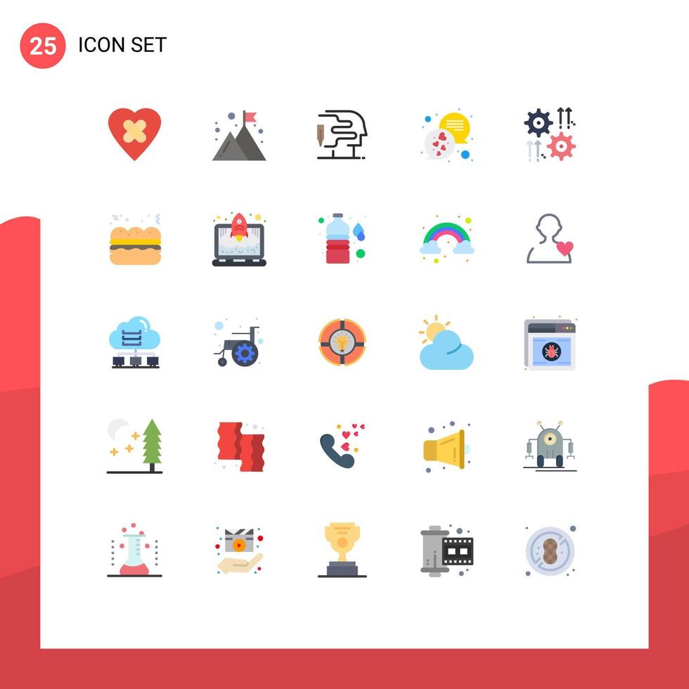 Concepto de 25 colores planos para sitios web móviles y aplicaciones mensajes de configuración de impresión de engranajes de ruedas elementos de diseño vectorial editables vector