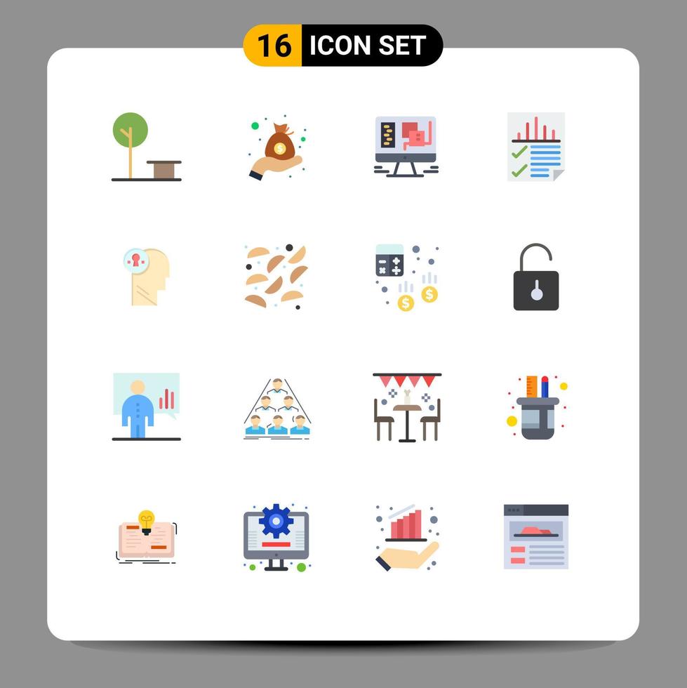 16 Universal Flat Color Signs Symbols of business report computer page data Editable Pack of Creative Vector Design Elements