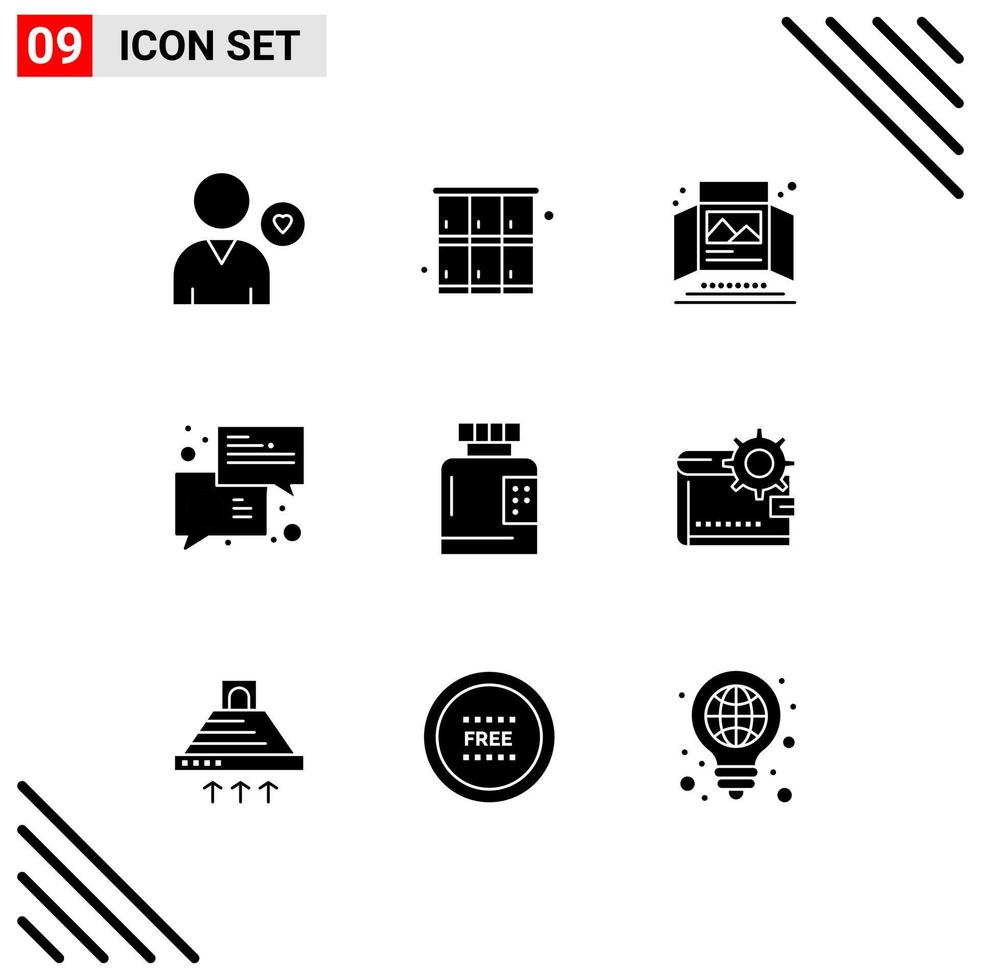 9 Universal Solid Glyph Signs Symbols of messages chat sport trade print ad Editable Vector Design Elements