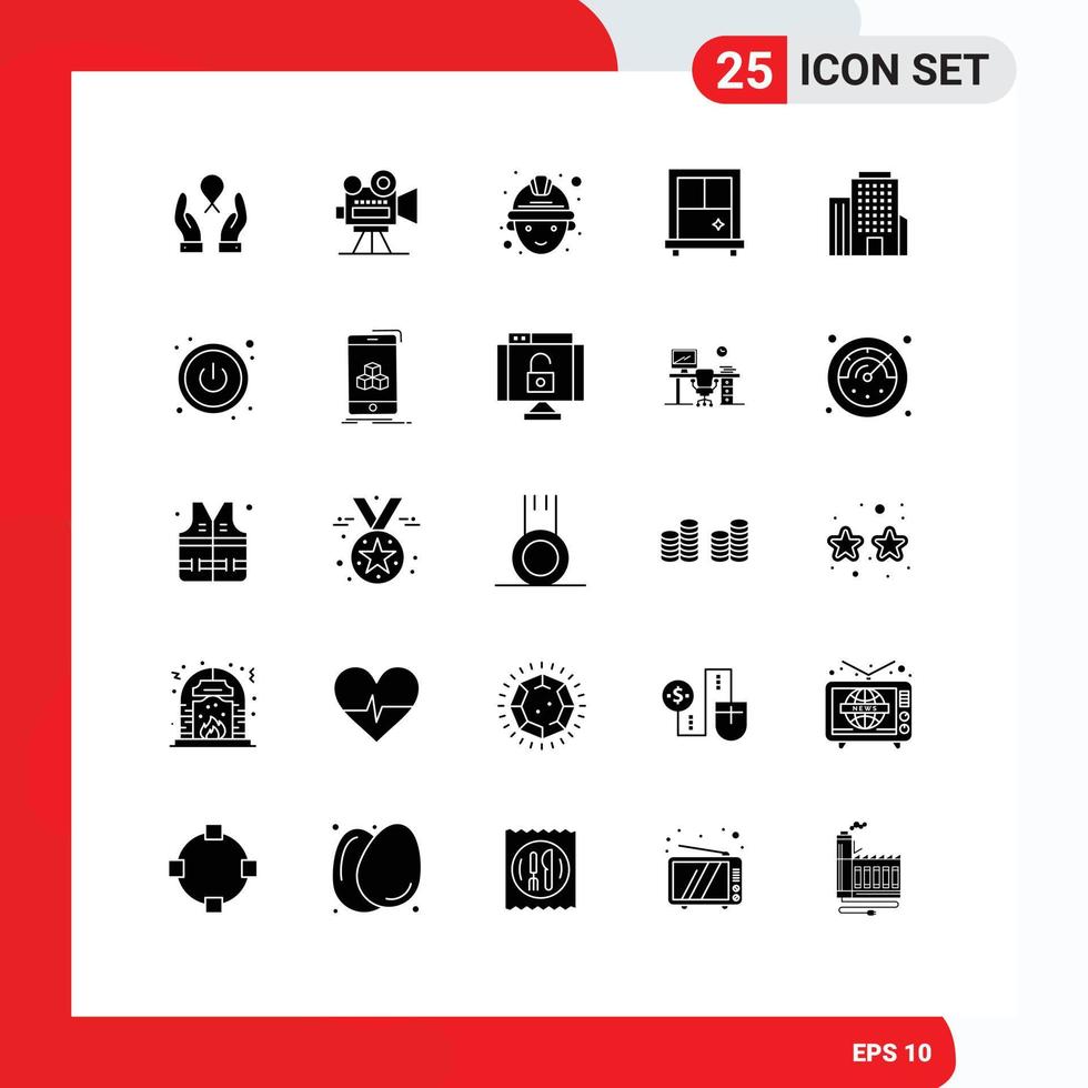 Set of 25 Commercial Solid Glyphs pack for box power labour american building Editable Vector Design Elements