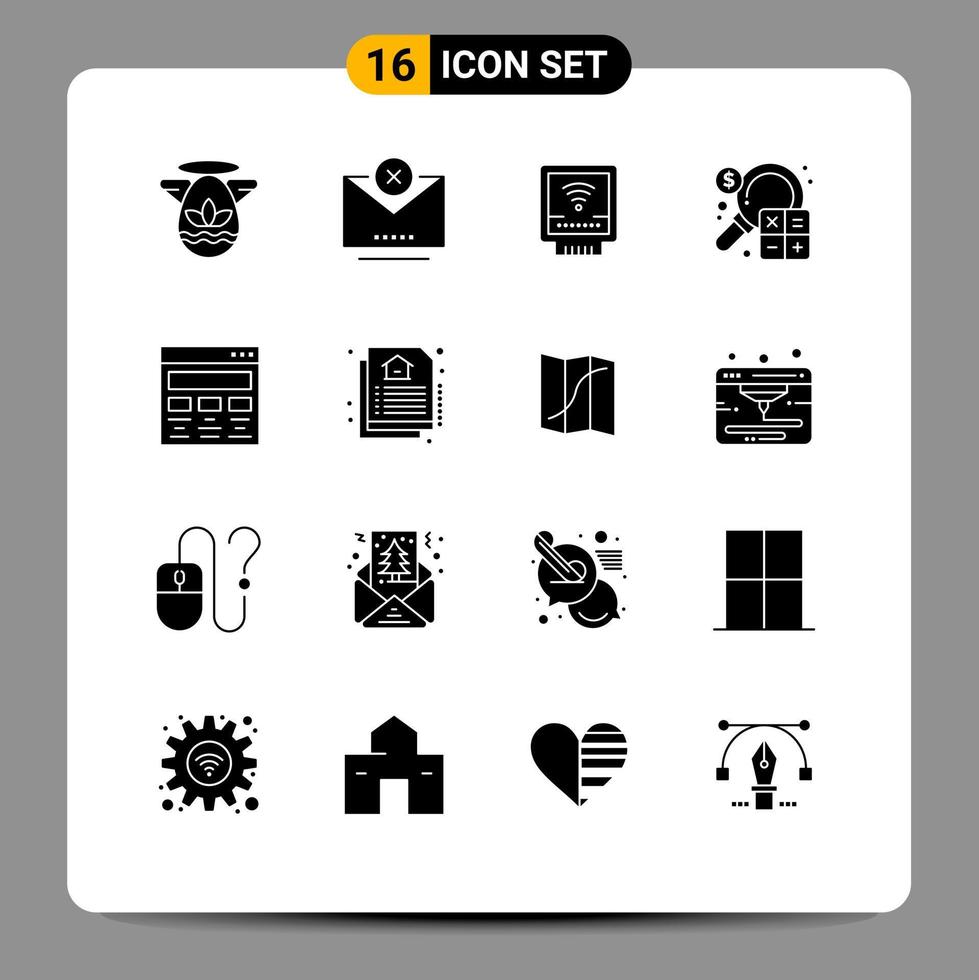 Set of 16 Modern UI Icons Symbols Signs for design finance detector business accounting Editable Vector Design Elements