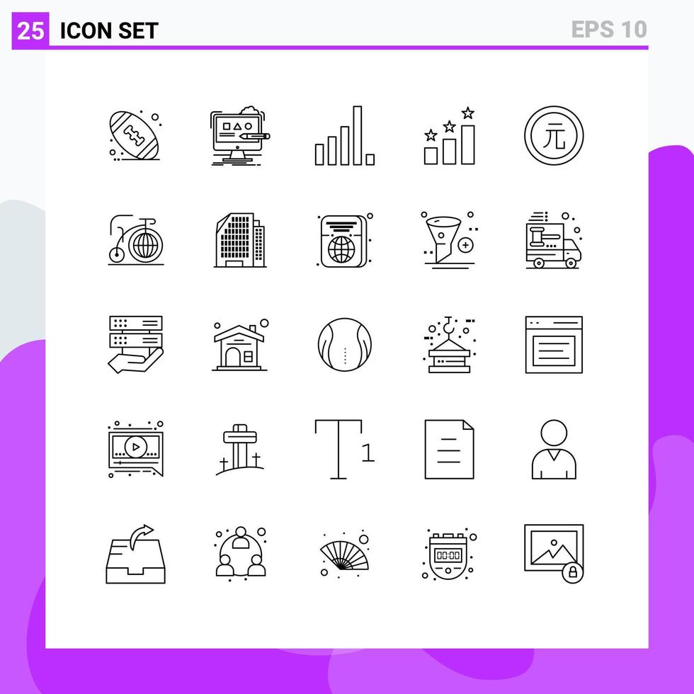 25 Universal Lines Set for Web and Mobile Applications finance coin connection business position Editable Vector Design Elements