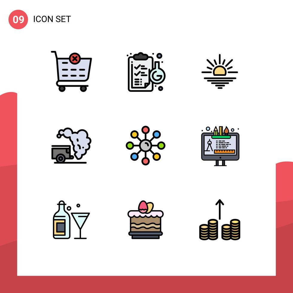 paquete de iconos vectoriales de stock de 9 signos y símbolos de línea para el cuidado de la piel piel seca contaminación lumínica medio ambiente elementos de diseño vectorial editables vector