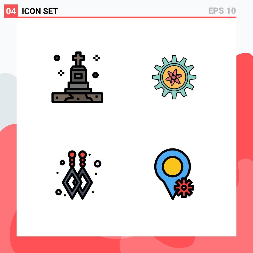 Set of 4 Modern UI Icons Symbols Signs for death dangling earrings tomb setting map Editable Vector Design Elements