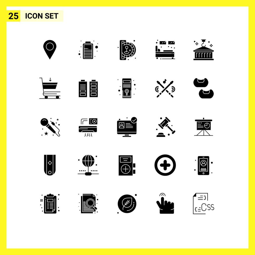 Pictogram Set of 25 Simple Solid Glyphs of container box game frame single Editable Vector Design Elements