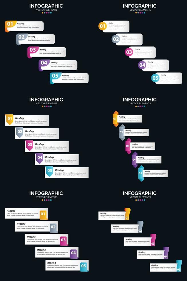 Vector 6 Infographics Pack Presentation slide template 5 Steps cycle diagrams and timelines