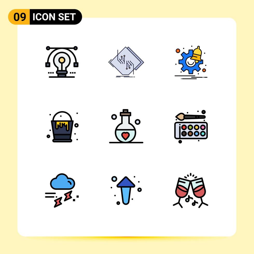 Pictogram Set of 9 Simple Filledline Flat Colors of arts color network basket settings Editable Vector Design Elements