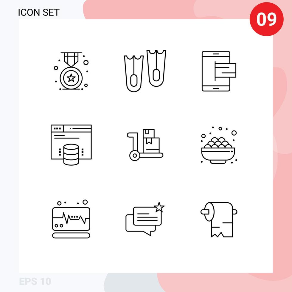 Pictogram Set of 9 Simple Outlines of ecommerce web e server hosting website Editable Vector Design Elements