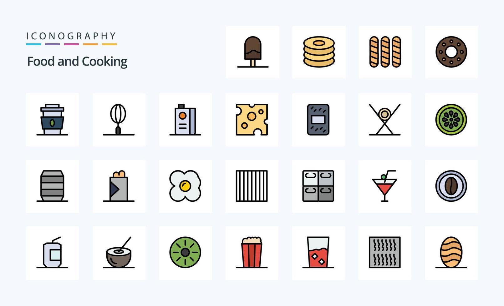 25 Food Line Filled Style icon pack vector