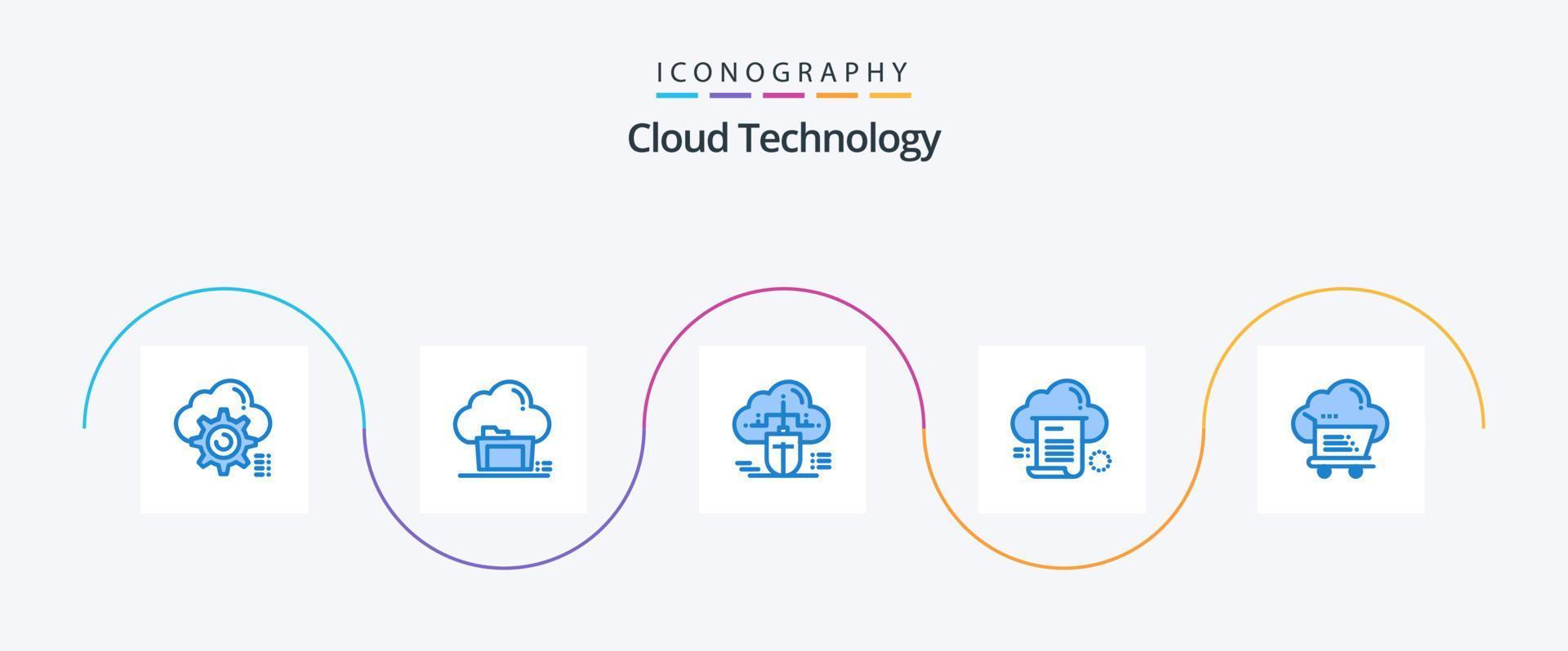 Cloud Technology Blue 5 Icon Pack Including document. file. data. data. connected vector