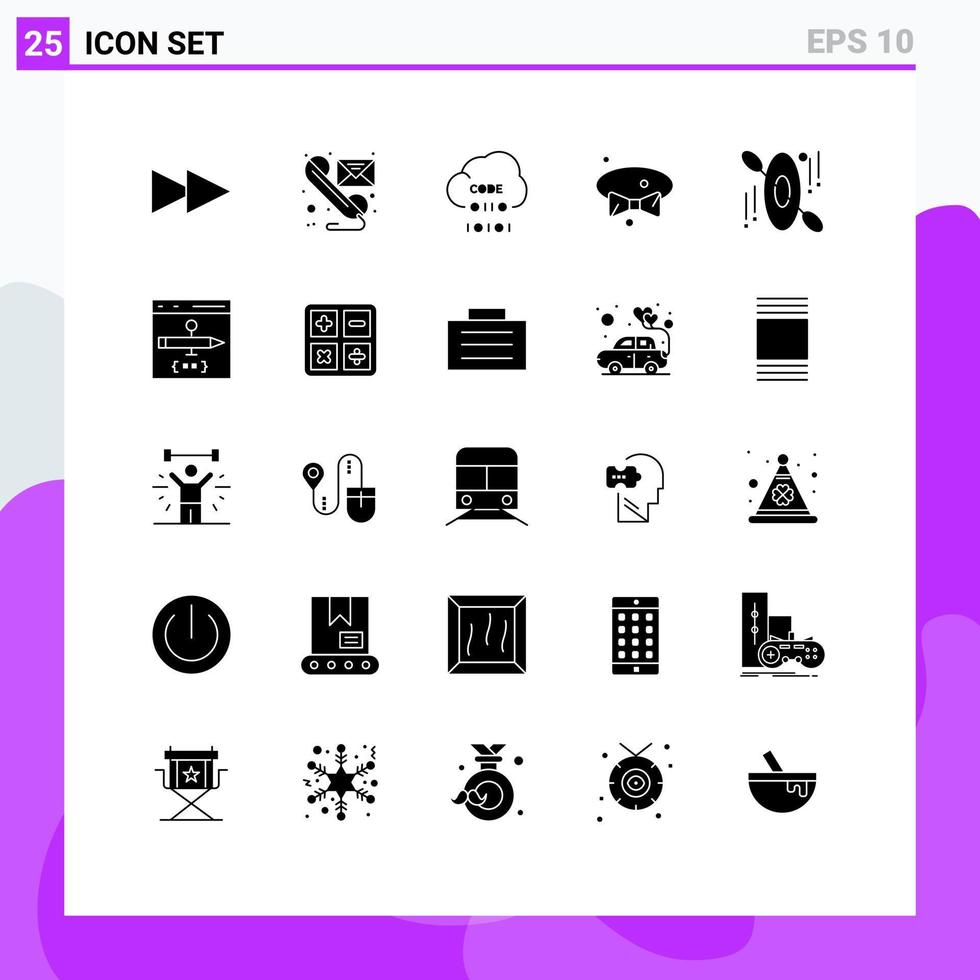 Modern Set of 25 Solid Glyphs and symbols such as hotel wear coding tie bow Editable Vector Design Elements
