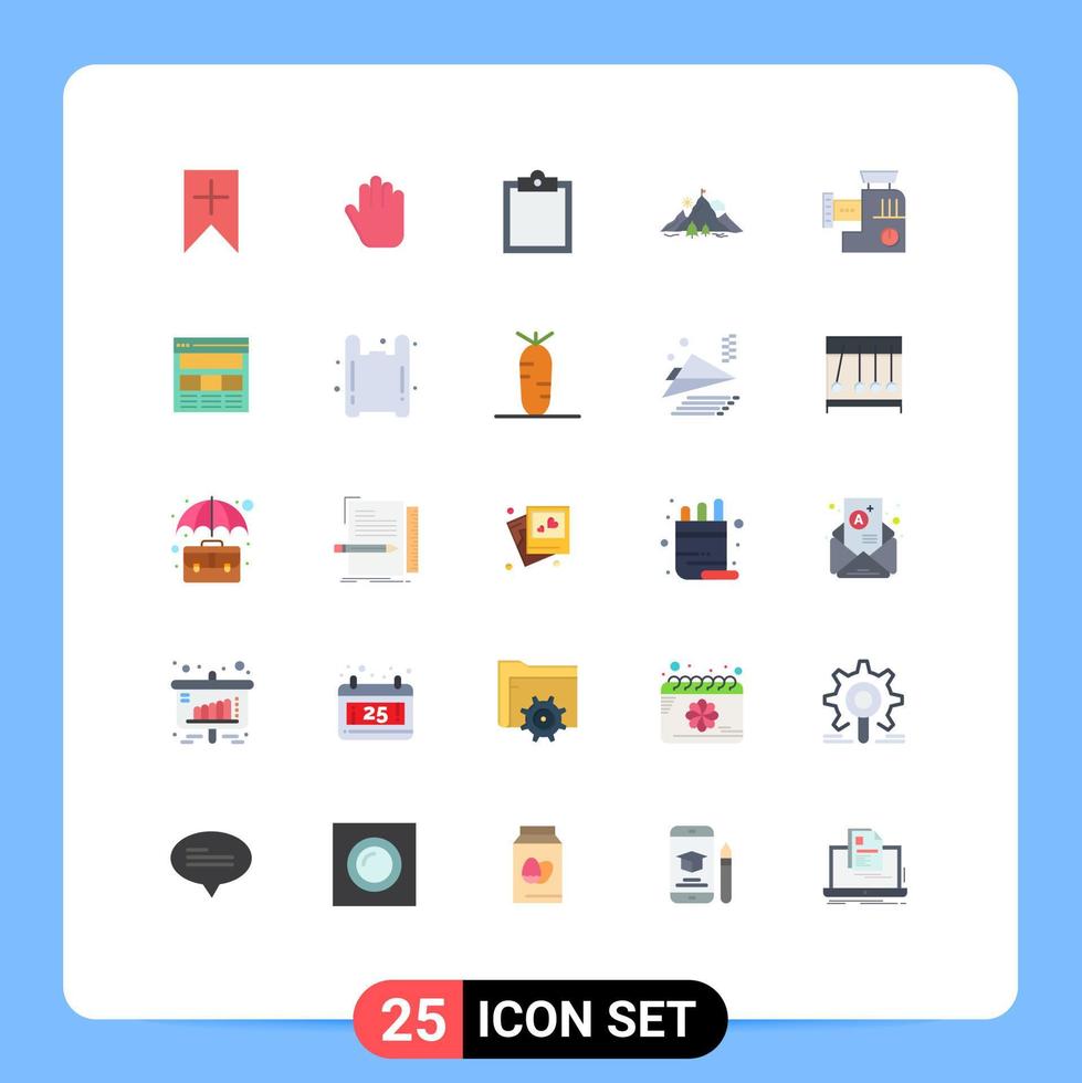 Flat Color Pack of 25 Universal Symbols of mix kitchen task mixer mountain Editable Vector Design Elements