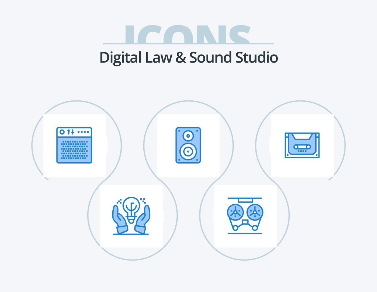 ley digital y estudio de sonido paquete de iconos azules 5 diseño de iconos. monitor. de alta fidelidad. carrete. audio. multimedia vector