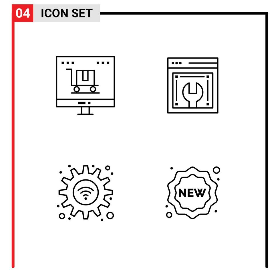 Set of 4 Modern UI Icons Symbols Signs for advertising gear marketing web configuration settings Editable Vector Design Elements