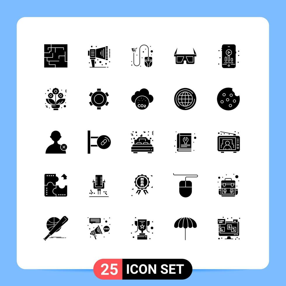 25 Universal Solid Glyph Signs Symbols of hobby audio ecommerce stereo eyewear Editable Vector Design Elements
