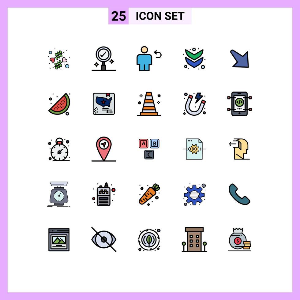 conjunto de 25 iconos de interfaz de usuario modernos signos de símbolos para flecha derecha hacia atrás flecha completa elementos de diseño vectorial editables vector