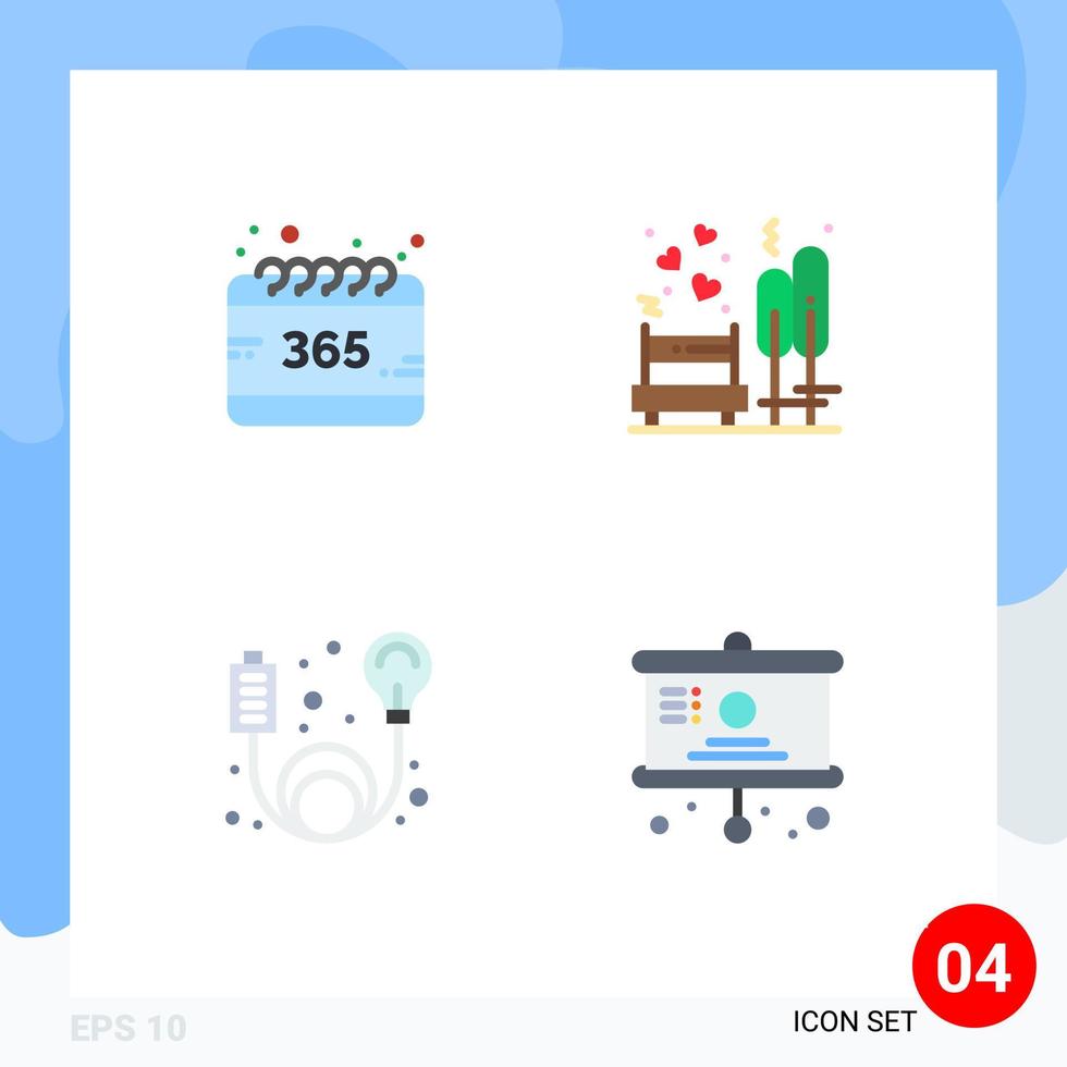 Group of 4 Flat Icons Signs and Symbols for all adapter year bench element Editable Vector Design Elements