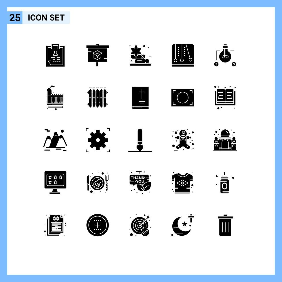 Universal Icon Symbols Group of 25 Modern Solid Glyphs of idea video game school mechanics development Editable Vector Design Elements
