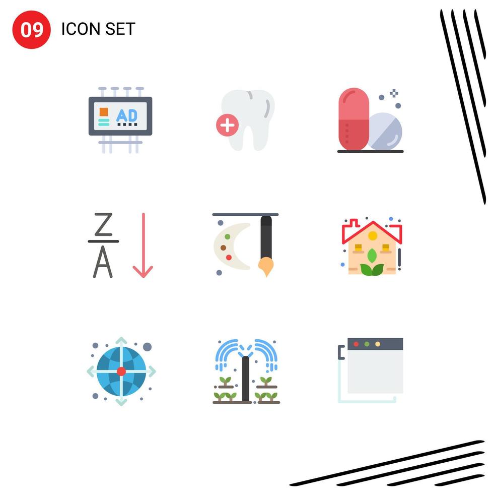 paquete de iconos de vector de stock de 9 signos y símbolos de línea para pintar pincel paleta de pintura cuidado de la salud orden de arte elementos de diseño de vector editables