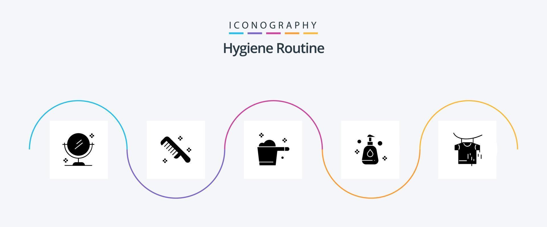 paquete de iconos de glifo 5 de rutina de higiene que incluye . el secado. detergente. ropa. rociar vector