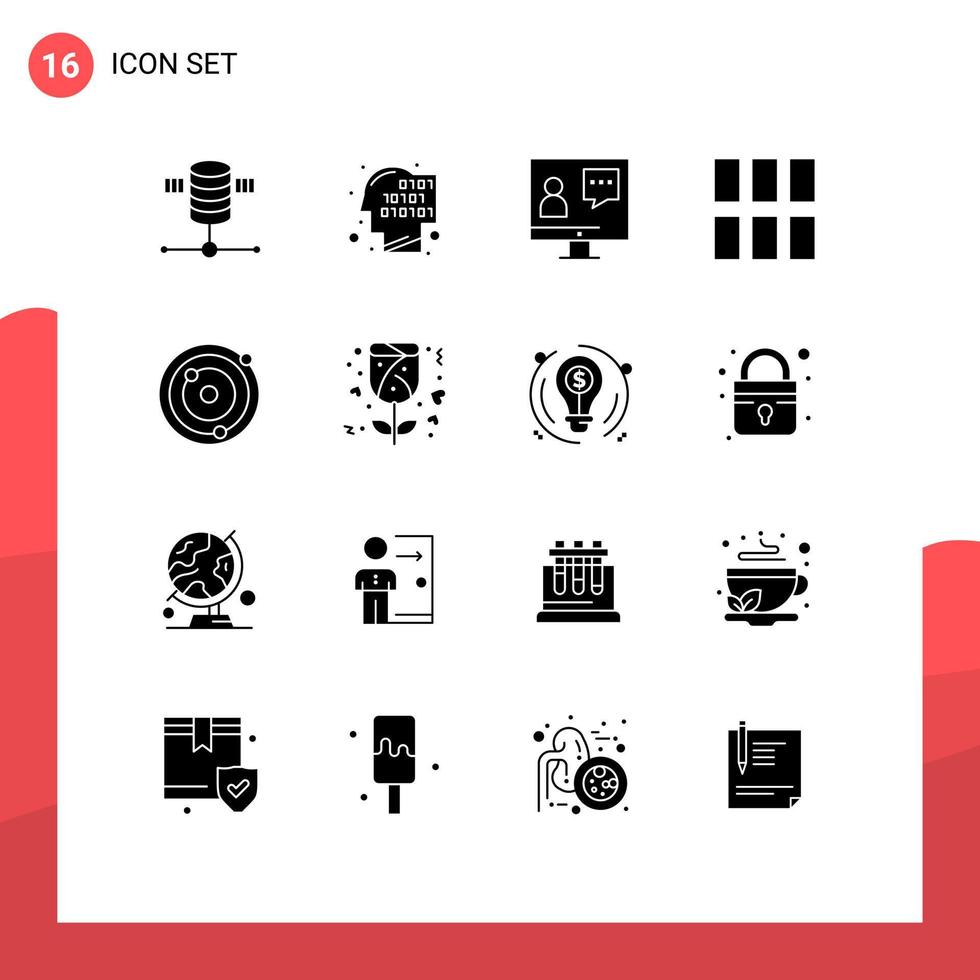 Paquete de glifos sólidos de 16 interfaces de usuario de signos y símbolos modernos del servicio de marco de comunicación de imágenes astronómicas elementos de diseño vectorial editables vector