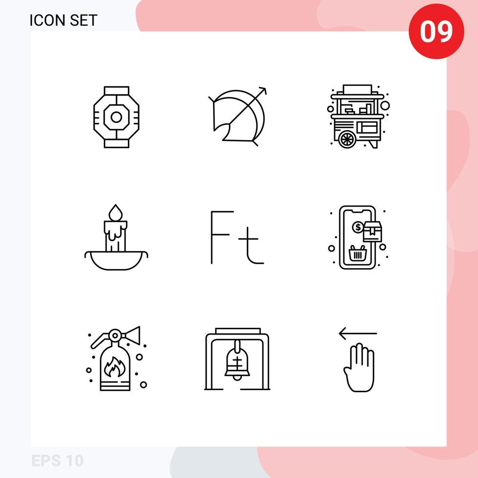 Pictogram Set of 9 Simple Outlines of holiday fire point candle street Editable Vector Design Elements