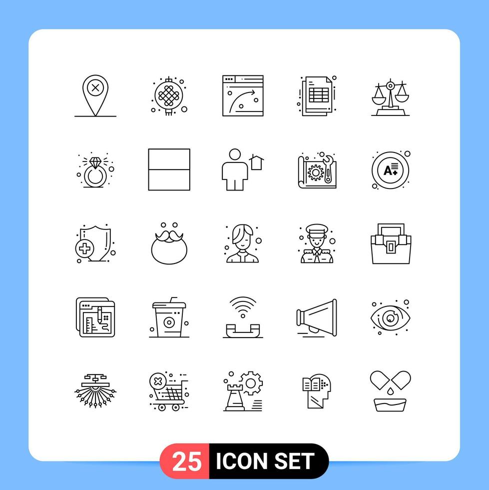 Pack of 25 creative Lines of law gdpr web page receipt cheaque Editable Vector Design Elements