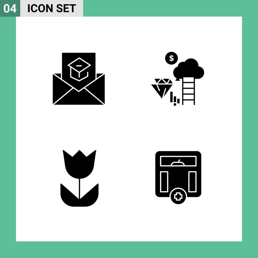 4 Universal Solid Glyphs Set for Web and Mobile Applications communication camera invite cloud macro Editable Vector Design Elements
