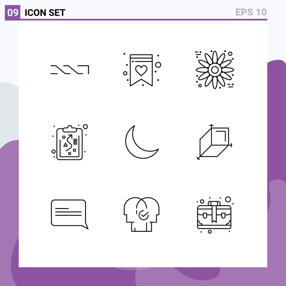 9 Thematic Vector Outlines and Editable Symbols of box sleep sunflower night strategy Editable Vector Design Elements