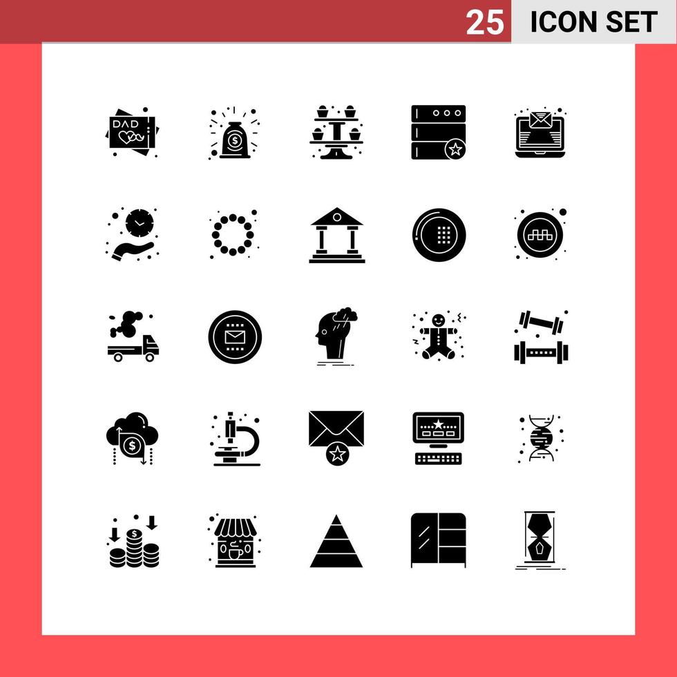 Universal Icon Symbols Group of 25 Modern Solid Glyphs of clock mail cooking email favorite Editable Vector Design Elements