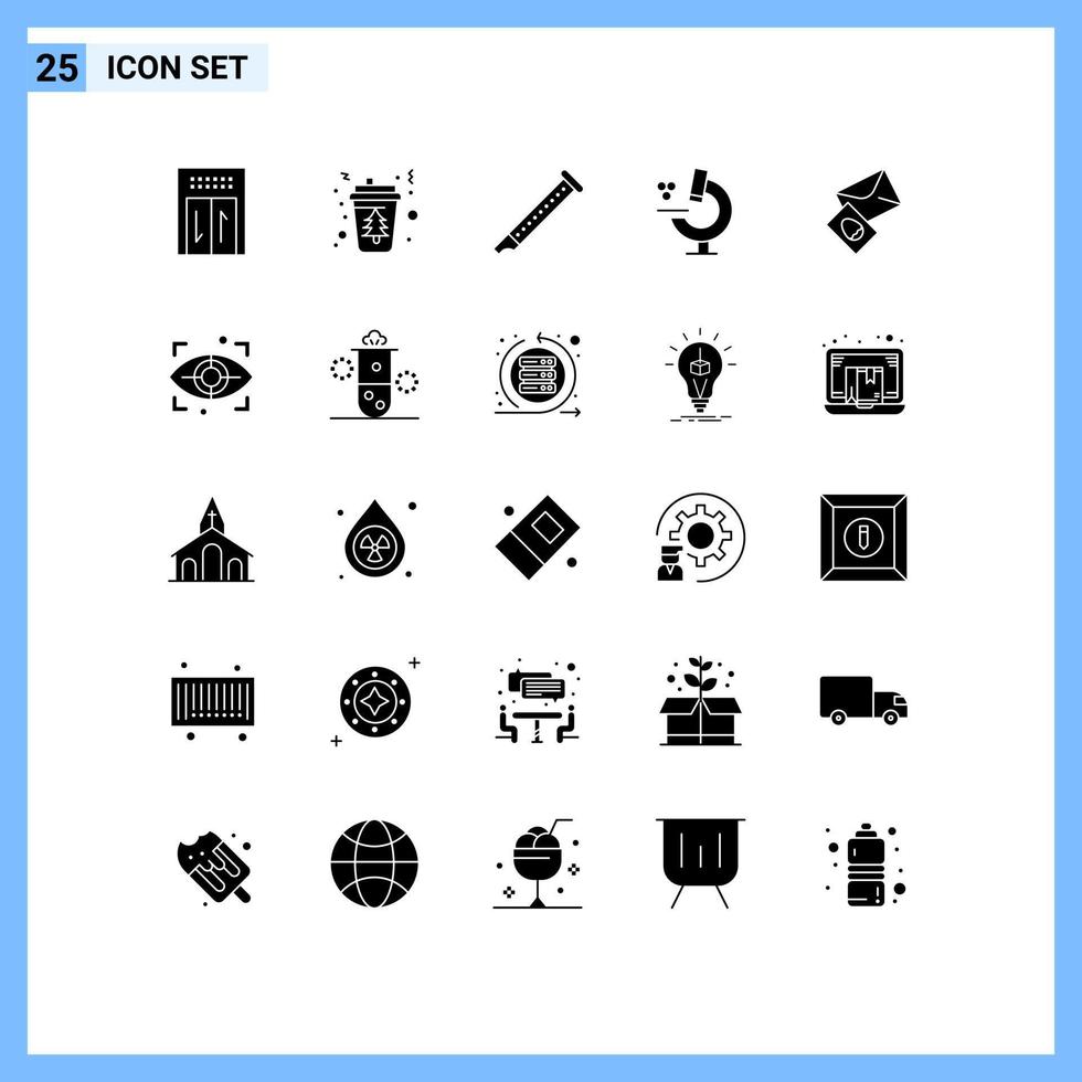 Modern Set of 25 Solid Glyphs and symbols such as mail science audio microscope sound Editable Vector Design Elements