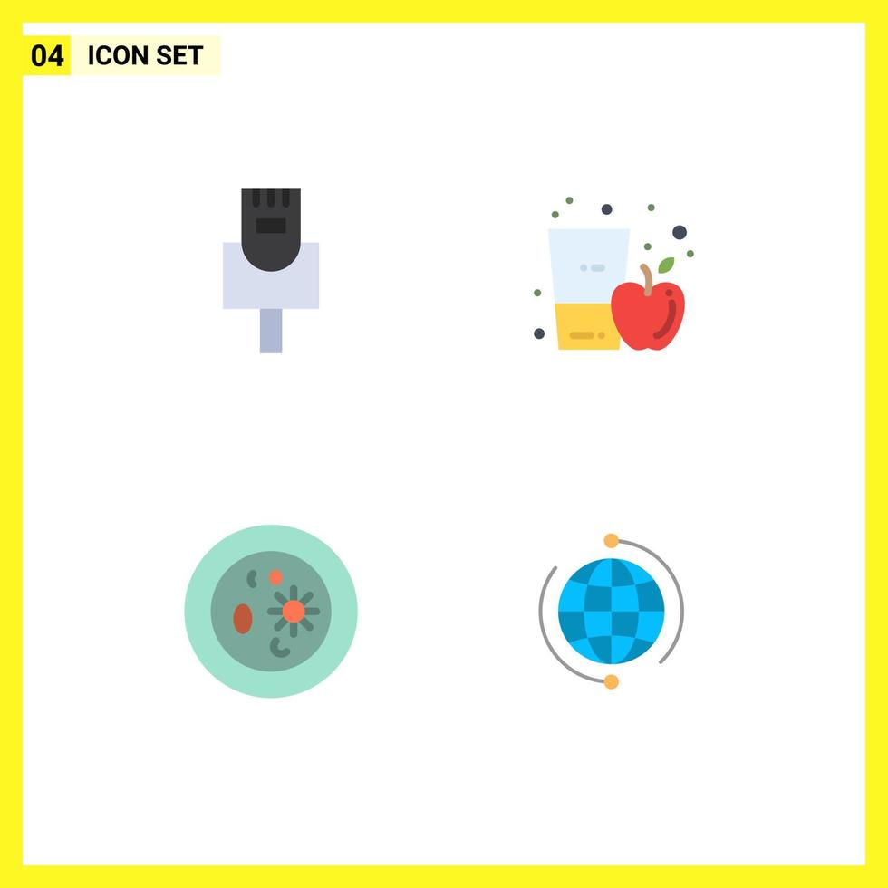 conjunto de pictogramas de 4 iconos planos simples de química de cable laboratorio de jugo de jugo de manzana elementos de diseño vectorial editables vector