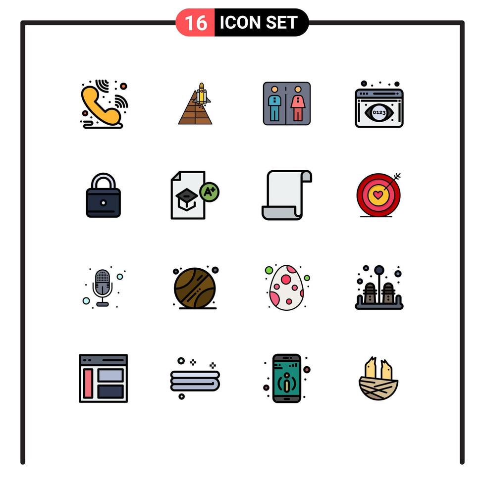 Set of 16 Vector Flat Color Filled Lines on Grid for security education down data visualization analytics monitoring Editable Creative Vector Design Elements