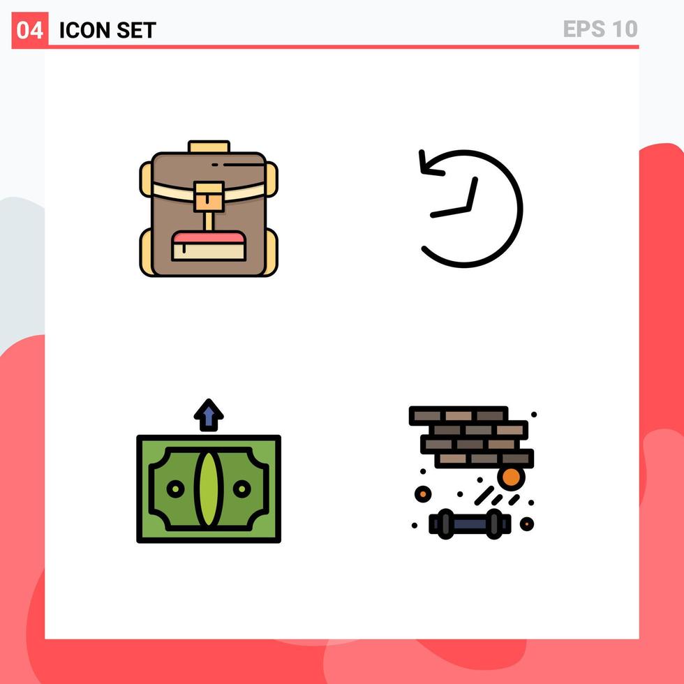 Set of 4 Modern UI Icons Symbols Signs for bag finance hotel refresh brick Editable Vector Design Elements